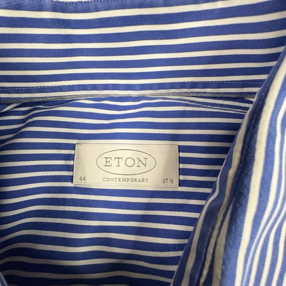 Eton Men's XL Blue Striped Dress Shirt French Cuffs Contemporary Fit LS SEE DESC - Picture 3 of 15